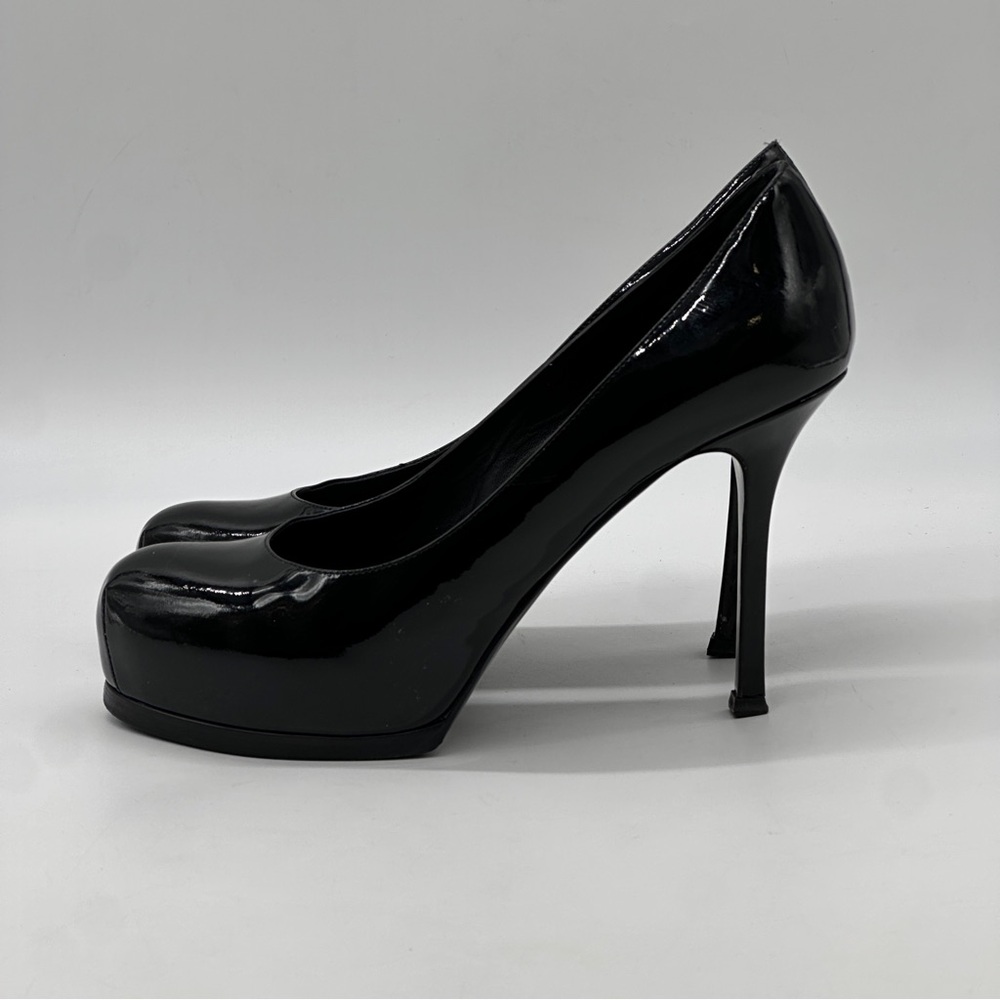 Yves Saint Laurent TRIBTOO VITELLO VERNICE SOFT 80 Black Pump. Size 8 - Picture 6 of 10